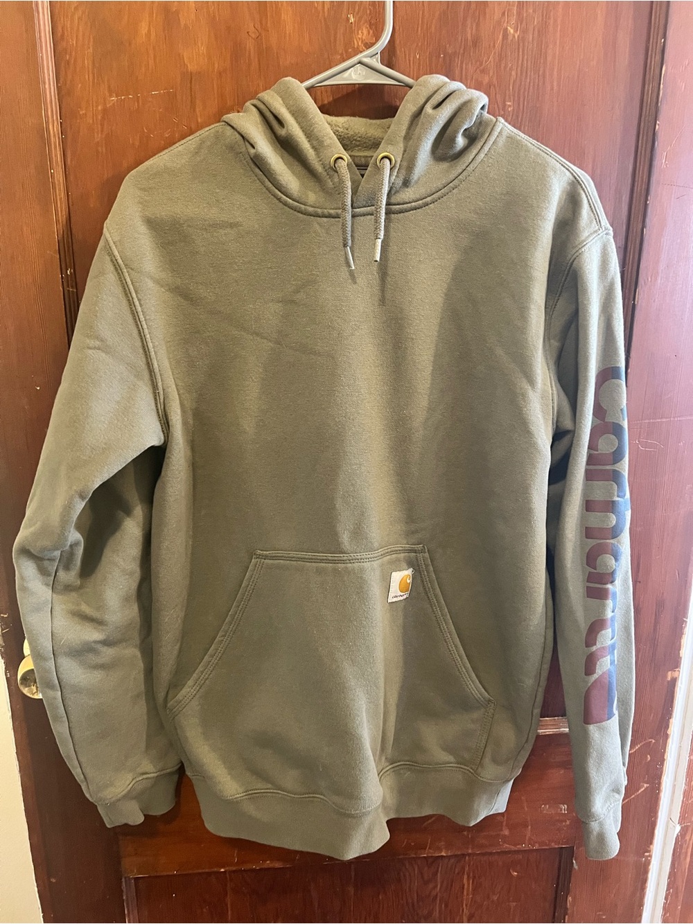 Carhartt Olive Green Hooded Work Sweatshirt Size Small